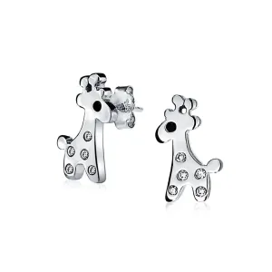 Delicate Pink Enamel Giraffe Stud Earrings in Sterling Silver