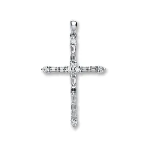 Diamond Cross Pendant Necklace 0.44ct H-SI in 18K White Gold