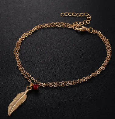 Double layer ladies feather anklet