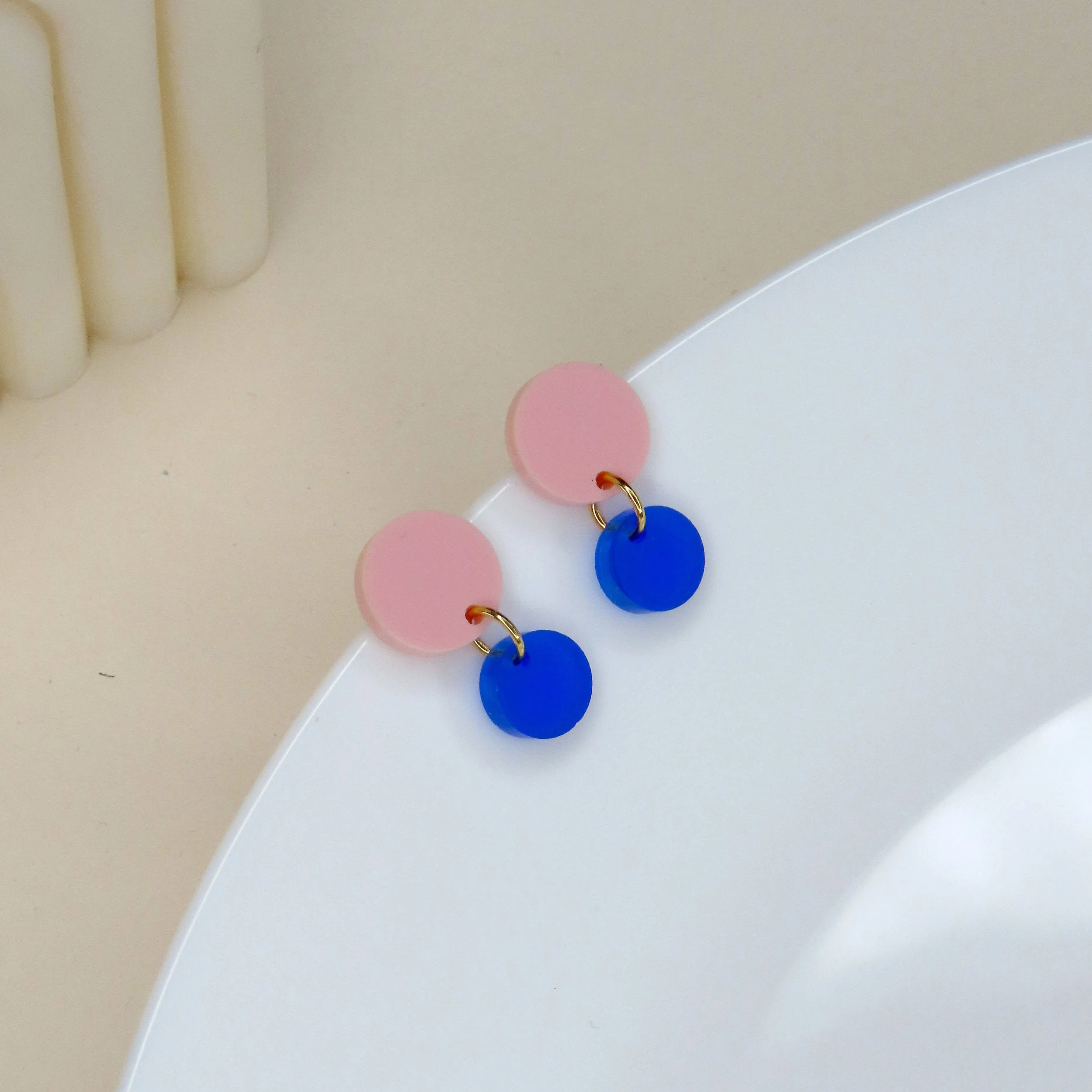 Earrings - Big Dotty Light Pink Deep Blue