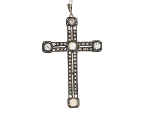 Edwardian Pearl and Diamond Cross Pendant