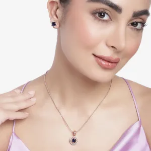 Estele Rose Gold Plated CZ Circular Pendant Set with Blue Stones for Women