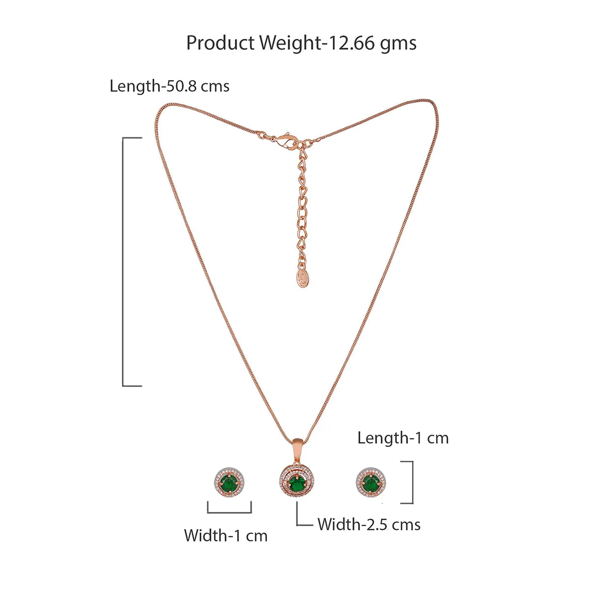 Estele Rosegold Plated CZ Circular Designer Pendant Set with Green Stones for Women