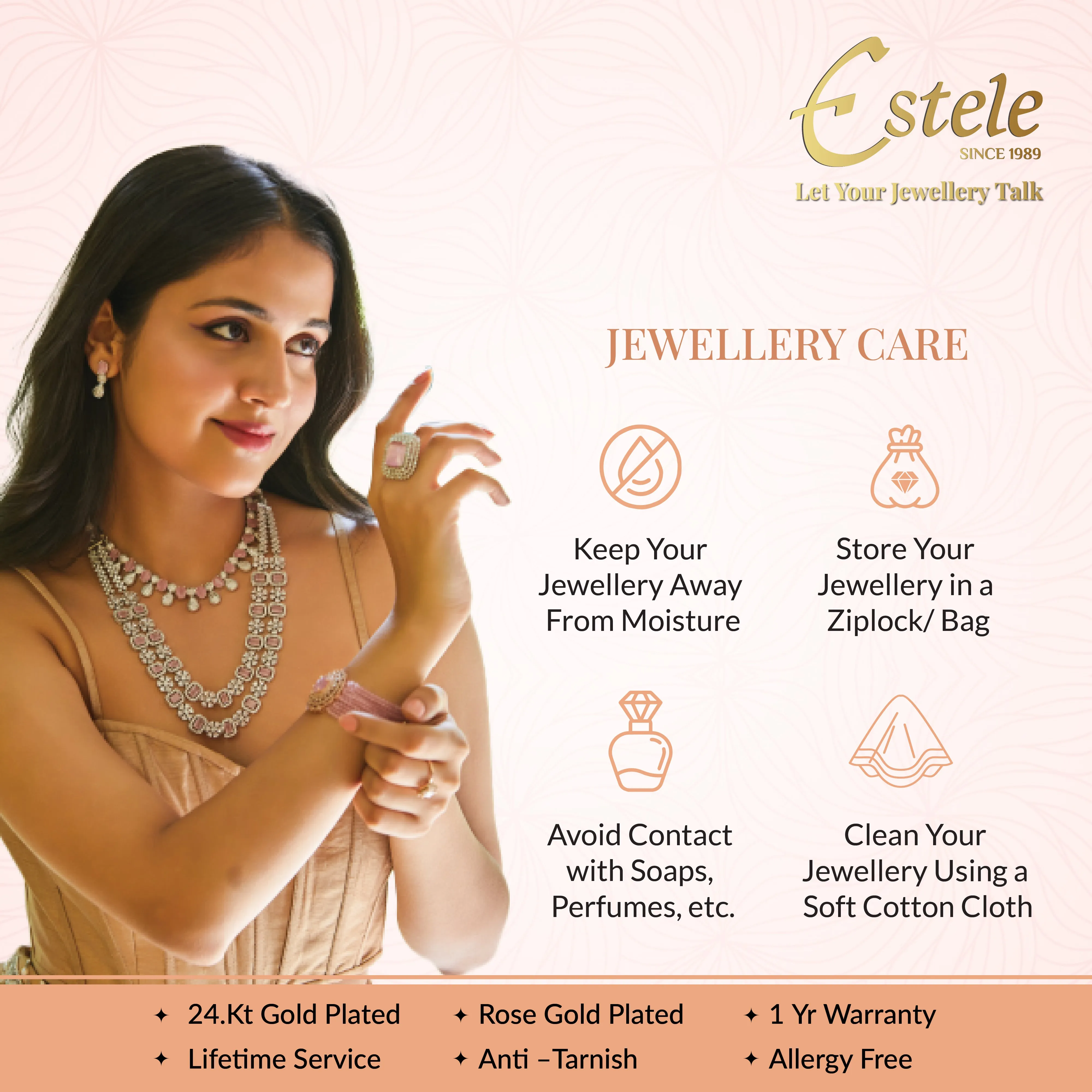 Estele Rosegold Plated CZ Circular Designer Pendant Set with Green Stones for Women