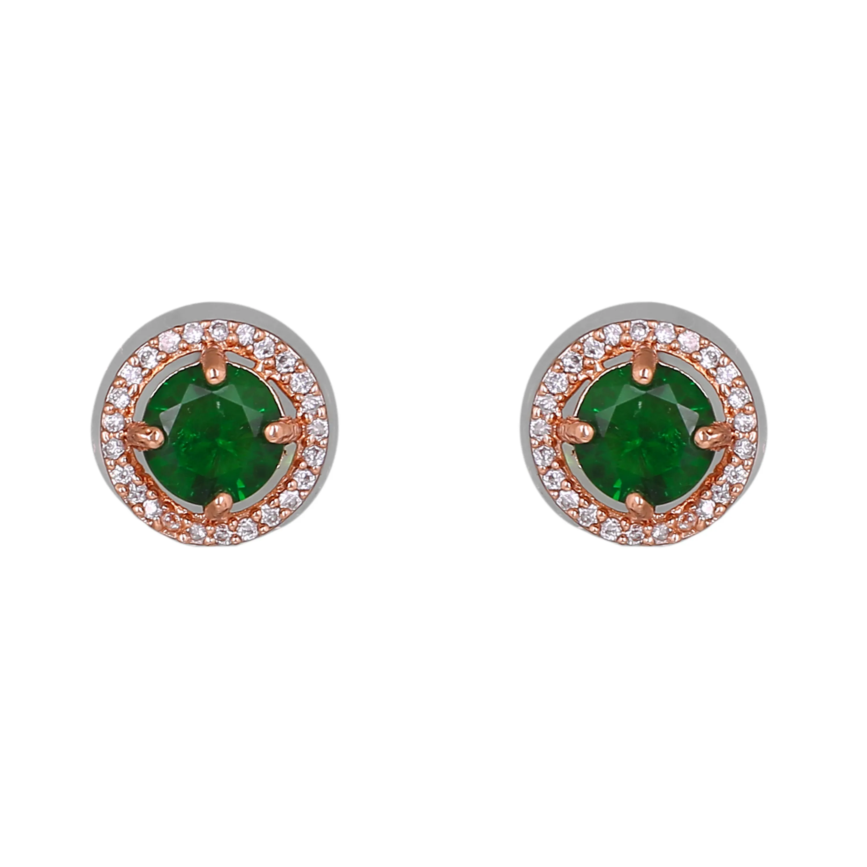 Estele Rosegold Plated CZ Circular Designer Pendant Set with Green Stones for Women