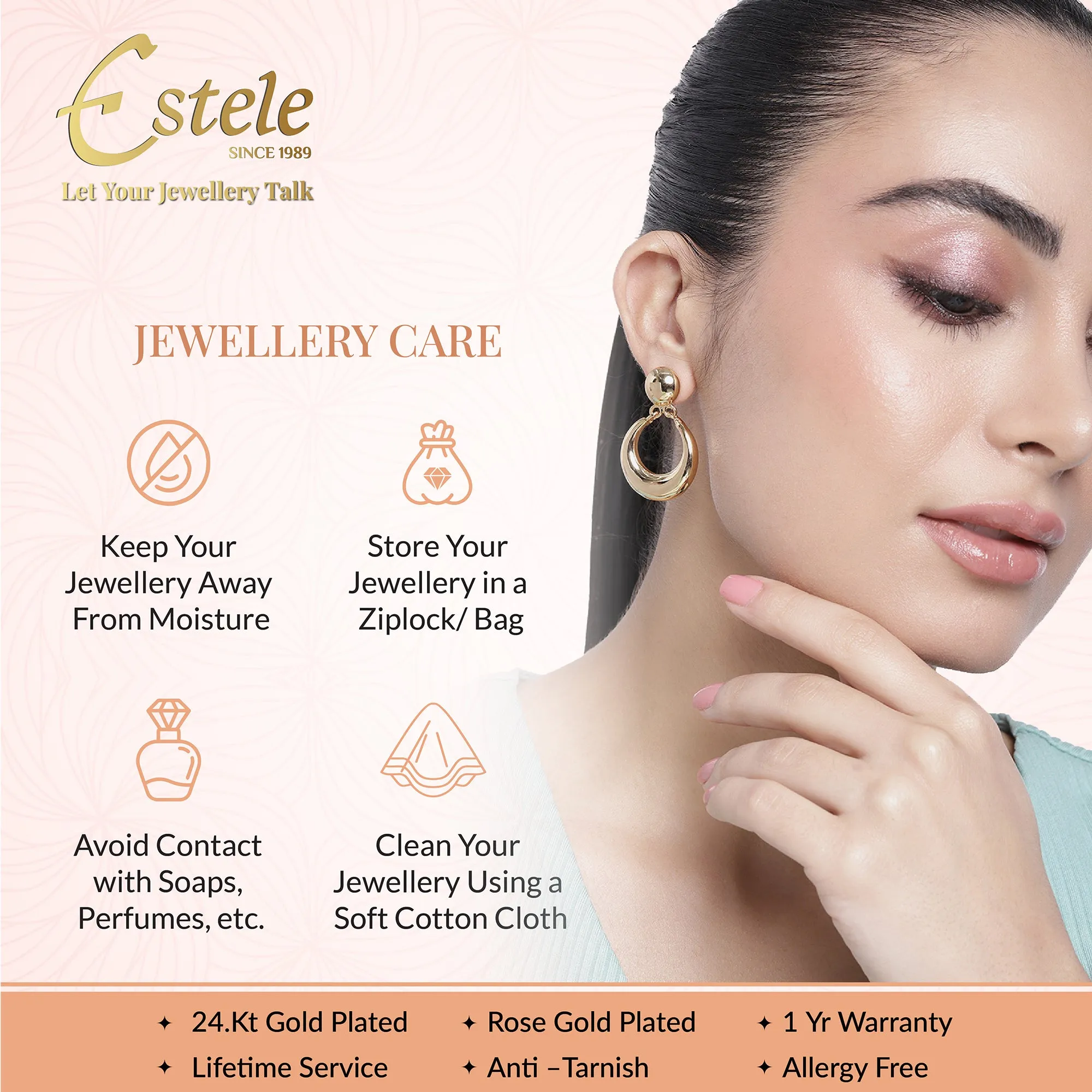 Estele Rosegold Plated CZ Circular Designer Pendant Set with Mint Pink Stones for Women