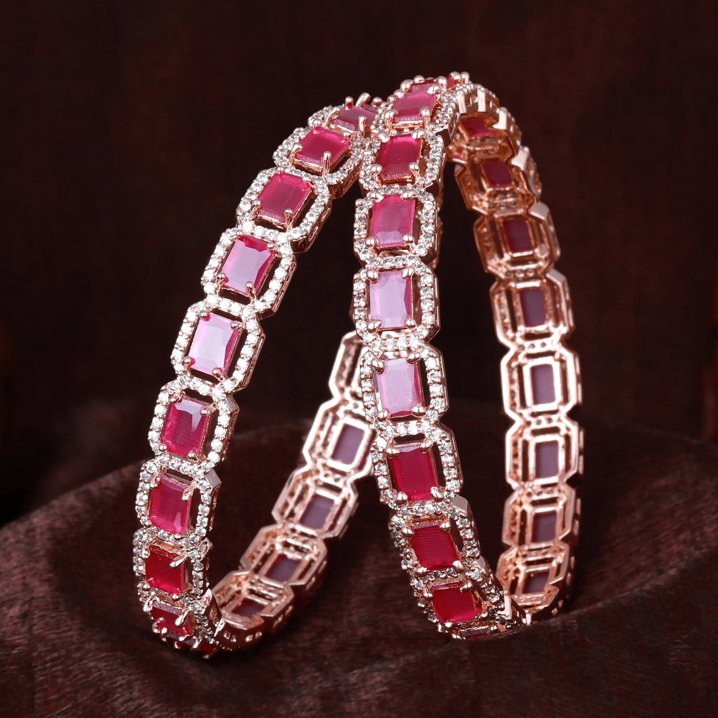 Estele Rosegold Plated Luxurious Ruby American Diamond Bangles | Available Sizes 2:4, 2:6 & 2:8|A Radiant Choice for Women’s Jewelry Collection