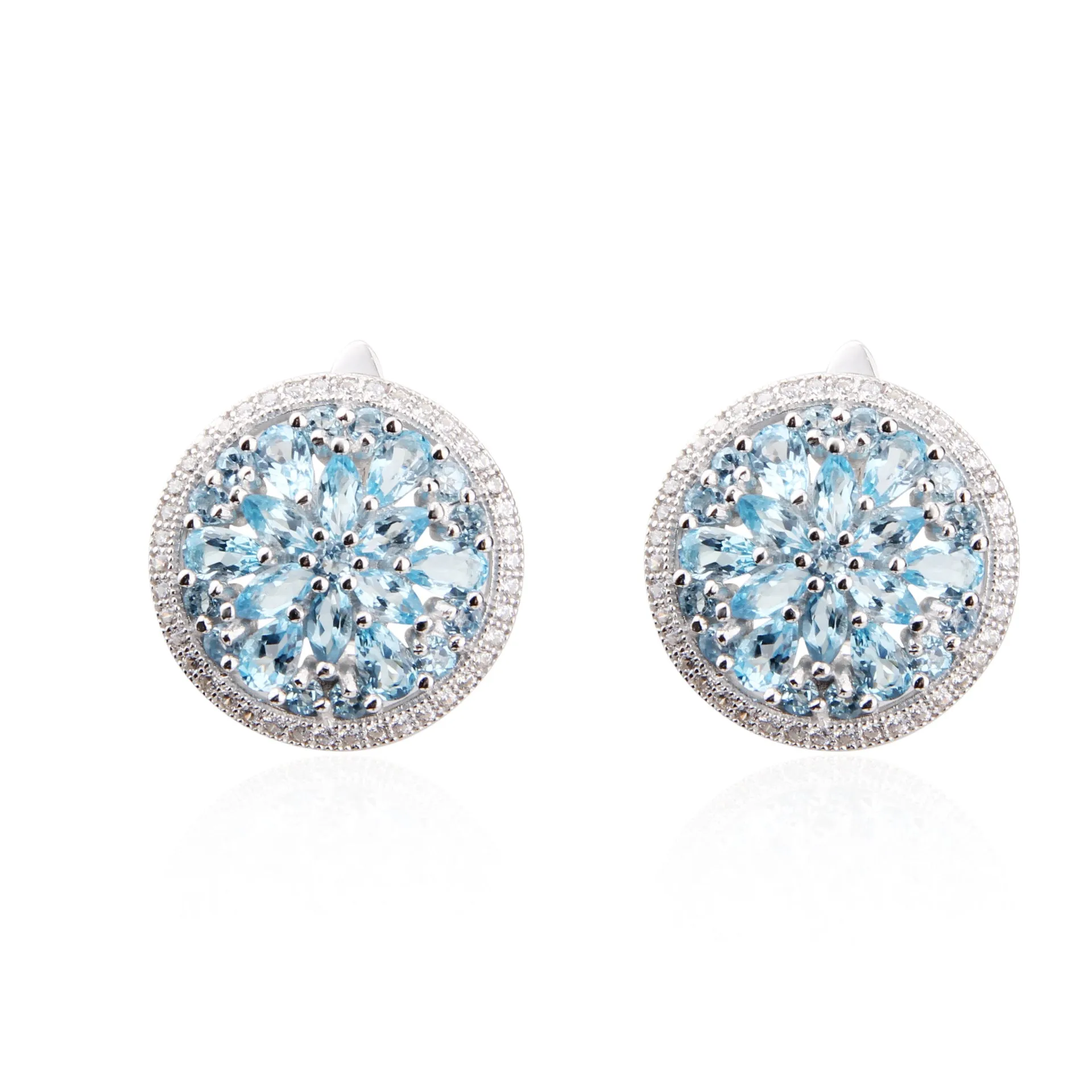 European Natural Gemstones Soleste Halo Circle Silver Studs Earrings for Women