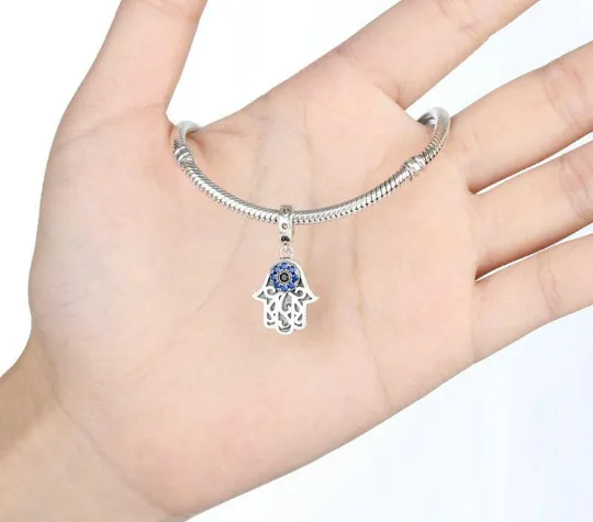 Evil Eye Hamsa Filigree Charm 925 Sterling Silver