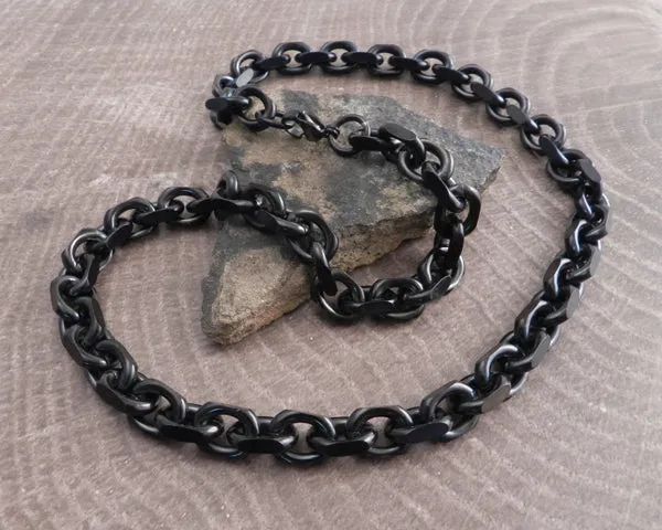 Flat Iron Xl Stainless Steel Blackened Necklace