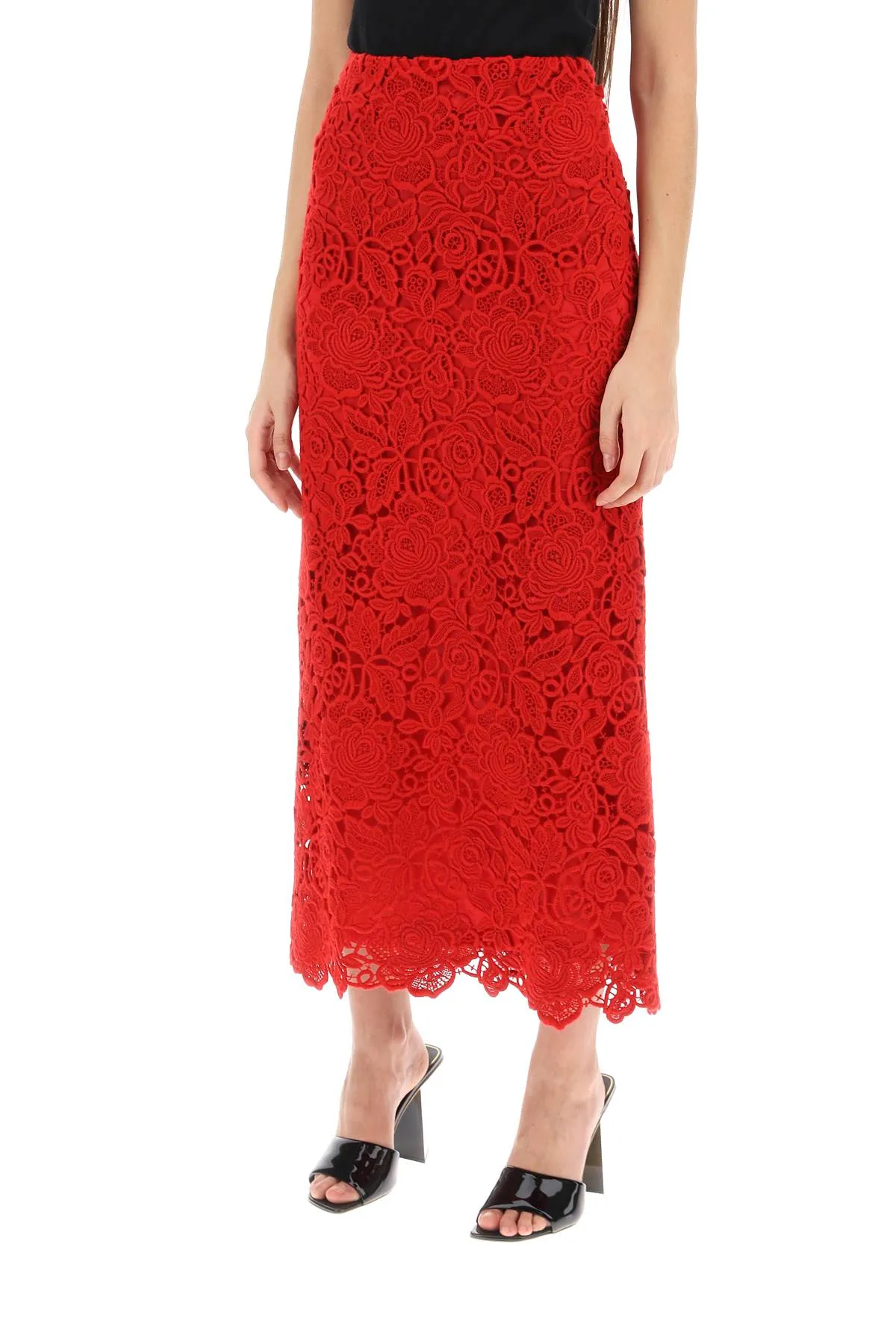 floral guipure lace pencil skirt