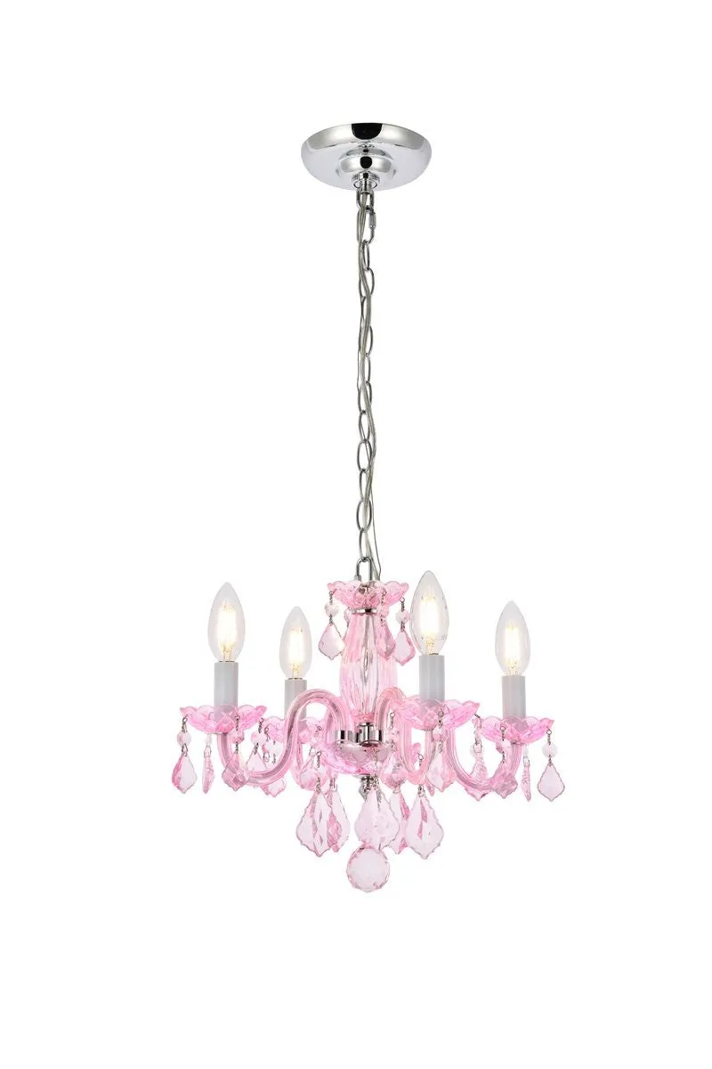 Four Light Pendant from the Rococo Collection in Pink Finish by Elegant Lighting