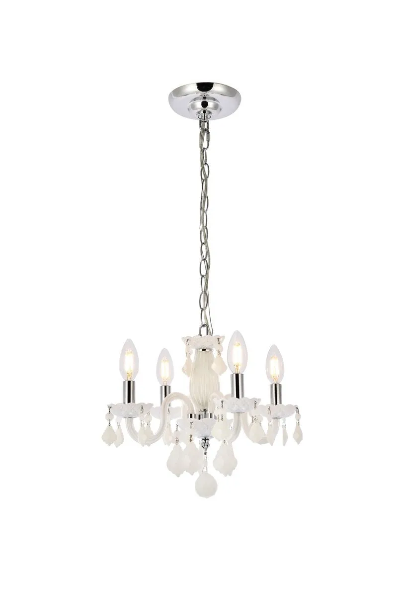 Four Light Pendant from the Rococo Collection in White Finish by Elegant Lighting