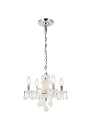 Four Light Pendant from the Rococo Collection in White Finish by Elegant Lighting