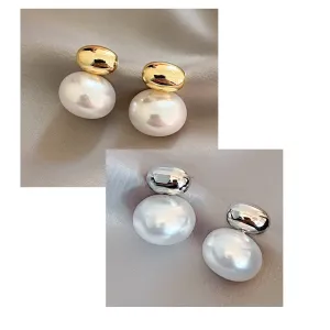 French Silver and Gold Vermeil Pearl Pebble Earrings