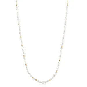 Gold Freshwater Pearl and White Cubic Zirconia Bezel Set Slider Necklace