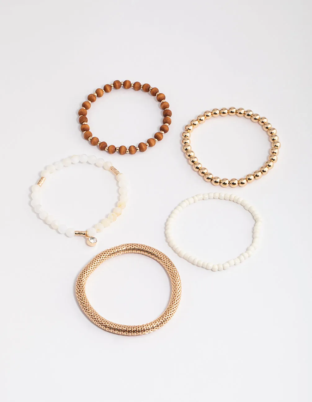 Gold Mixed Beaded Bracelet 5-Pack