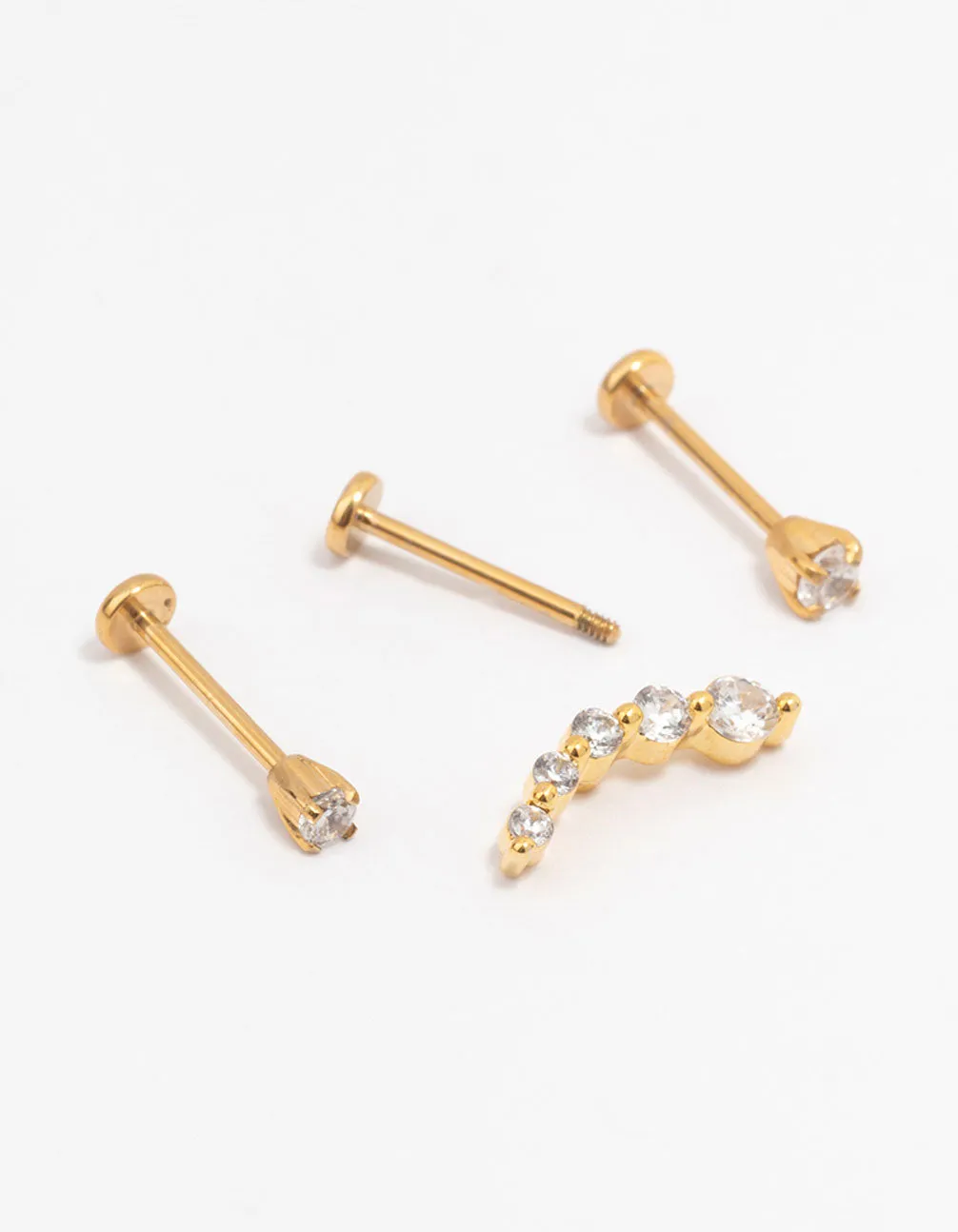 Gold Plated Surgical Steel Cubic Zirconia Crawler Flat Backs 3-Pack