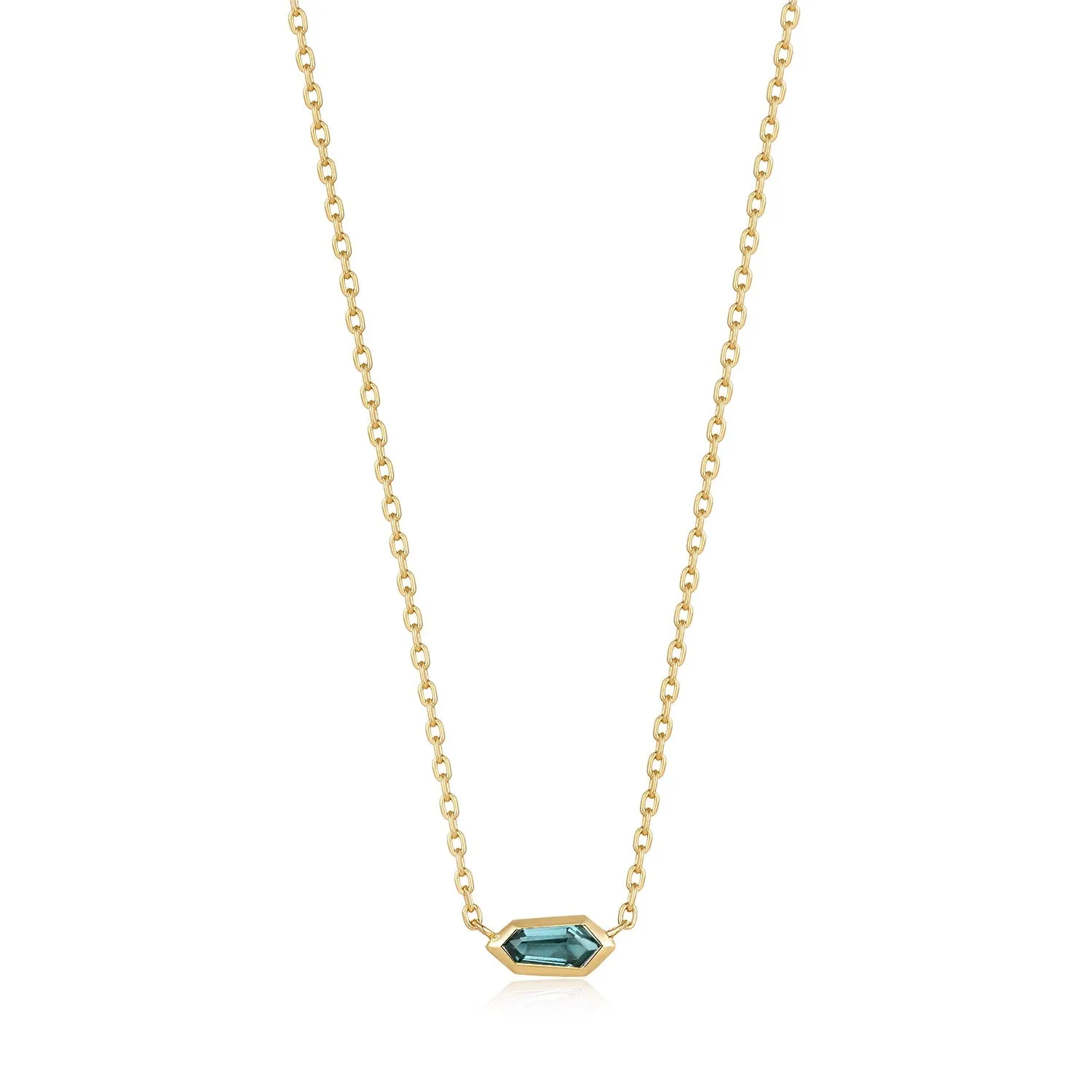 Gold Teal Sparkle Emblem Chain Necklace