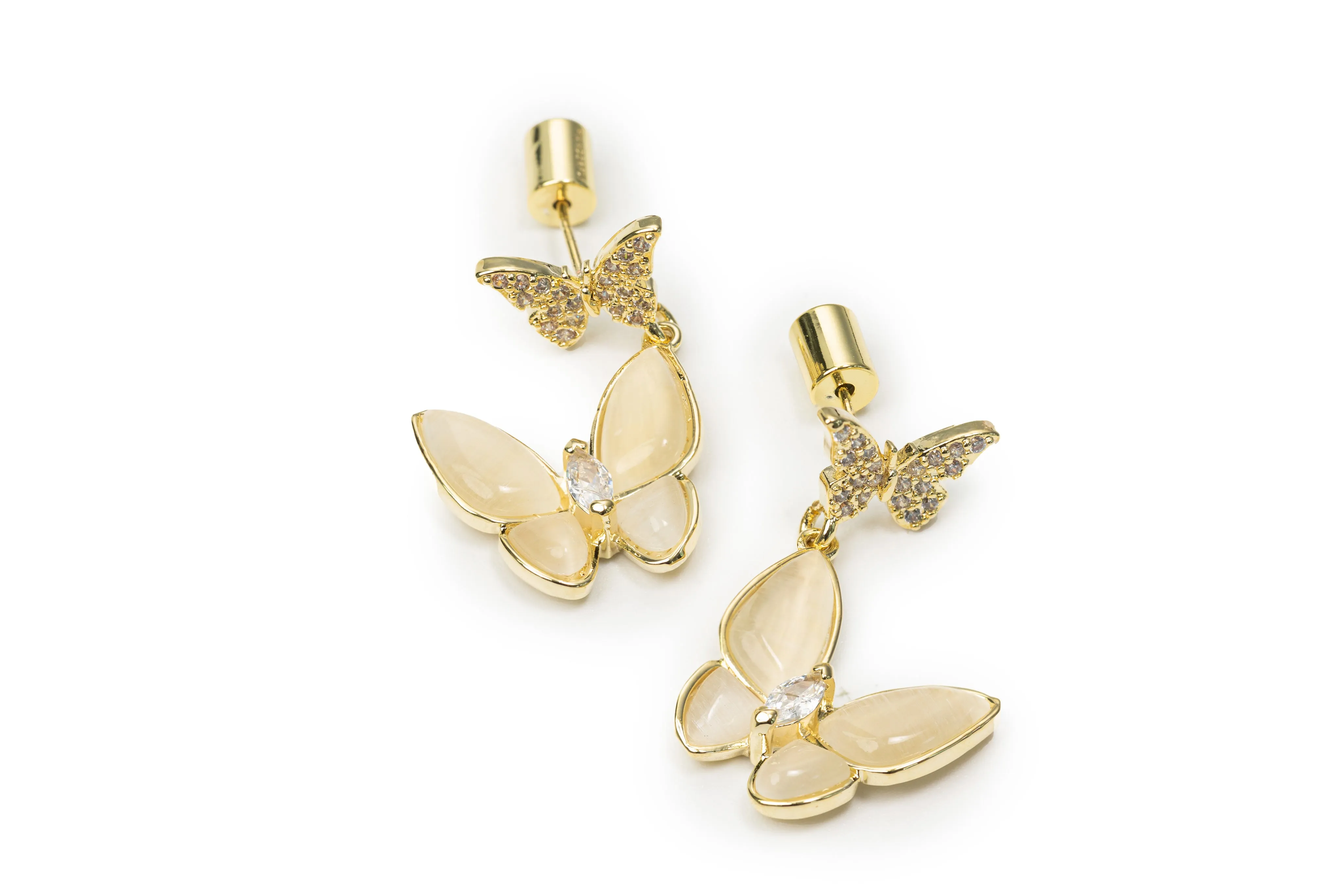 Golden Little Butterfly Drop Earrings