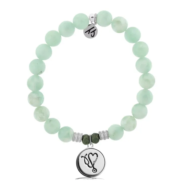 Green Angelite Gemstone Bracelet with Nurse Sterling Silver Charm