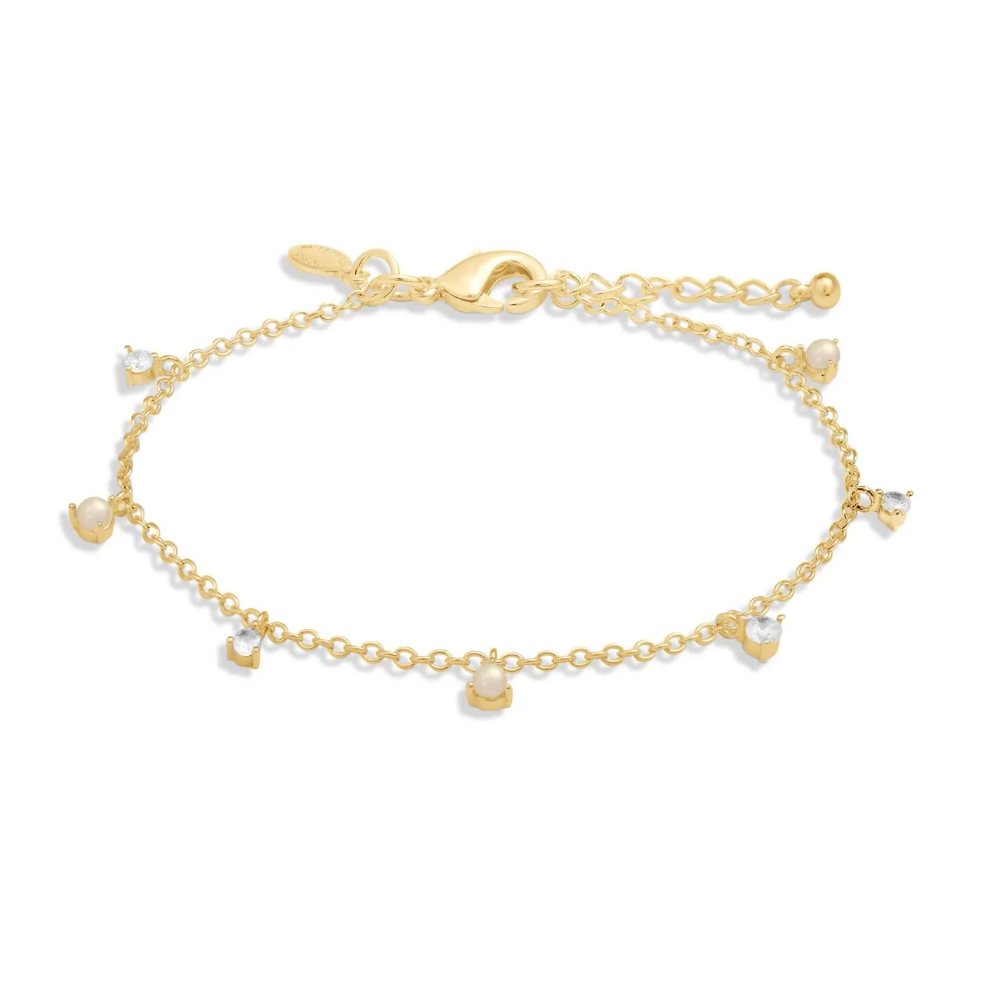 Halo Pearl Cubic Zirconia & Pearl Charms Gold Plated Bracelet 8103