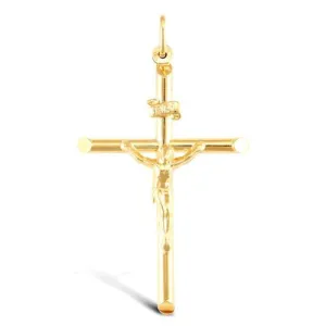 Hollow Crucifix Cross Pendant Necklace in 9ct Yellow Gold 2.5g