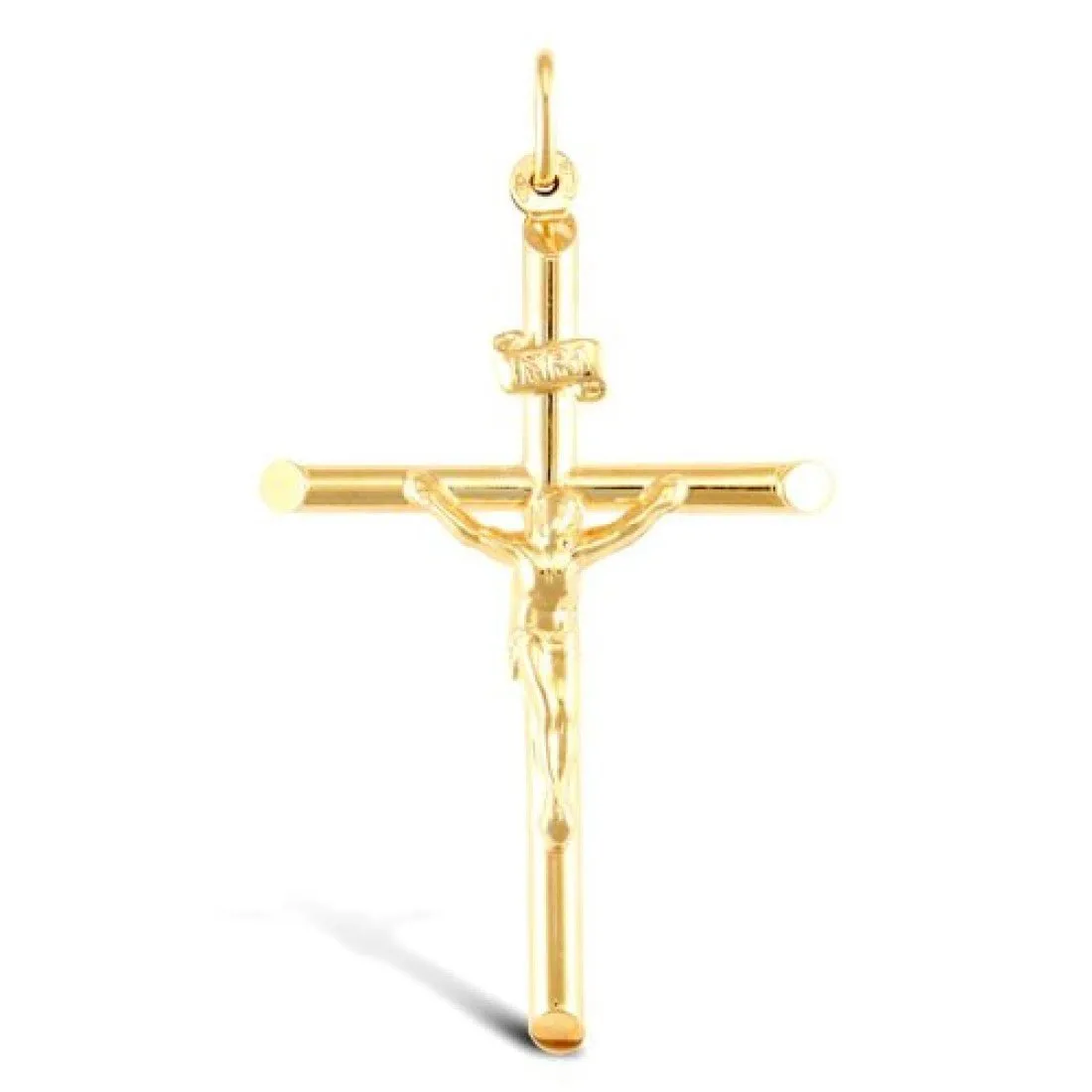 Hollow Crucifix Cross Pendant Necklace in 9ct Yellow Gold 2.5g