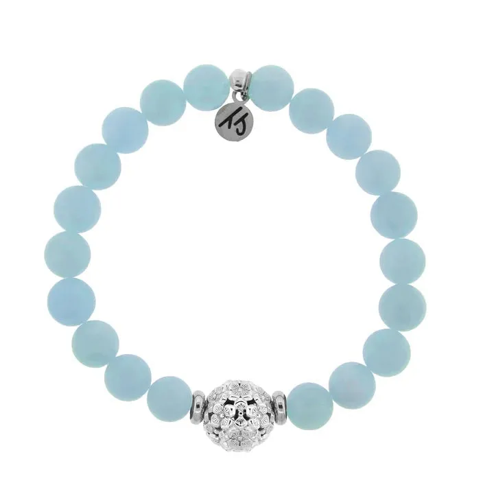 Hydrangea Collection- Light Blue Quartz Bracelet with Sterling Silver Hydrangea Bead