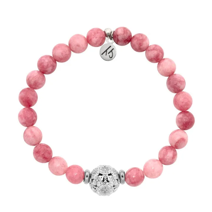 Hydrangea Collection- Pink Jade Bracelet with Sterling Silver Hydrangea Bead