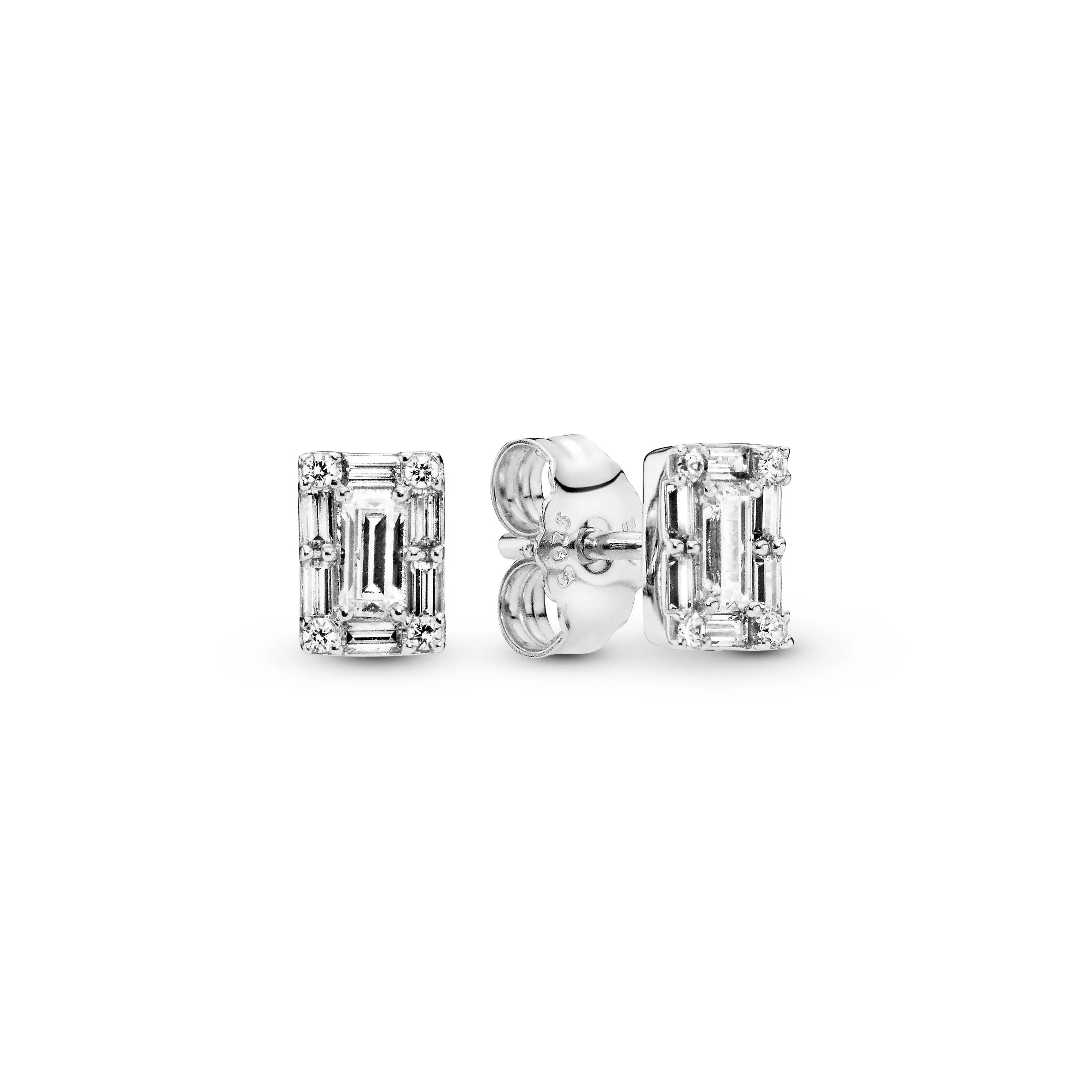 Ice cube silver stud earrings with clear cubic zirconia