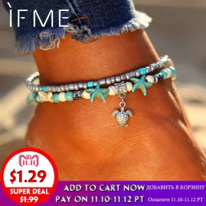 IF ME Bohemian Multiple Layers Starfish Turtle Beads Anklets For Women Vintage Boho Shell Chain Anklet Bracelet Beach Jewelry