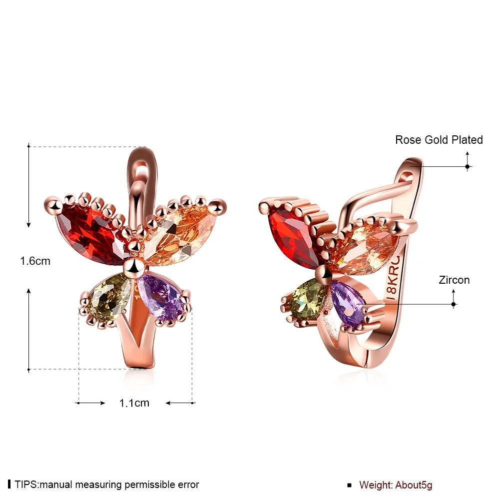 Kairangi Earrings for Women and Girls | Multicolor Swiss AAA Zircons Crystal Studs | Butterfly Designed Rose Gold Plated Clip On Stud | | Birthday Gift for girls & women Anniversary Gift for Wife