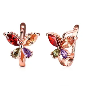 Kairangi Earrings for Women and Girls | Multicolor Swiss AAA Zircons Crystal Studs | Butterfly Designed Rose Gold Plated Clip On Stud | | Birthday Gift for girls & women Anniversary Gift for Wife