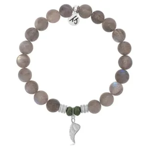 Labradorite Stone Bracelet with Angel Blessings Sterling Silver Charm