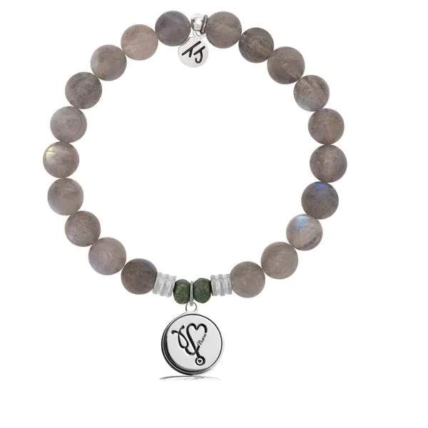 Labradorite Stone Bracelet with Nurse Sterling Silver Charm