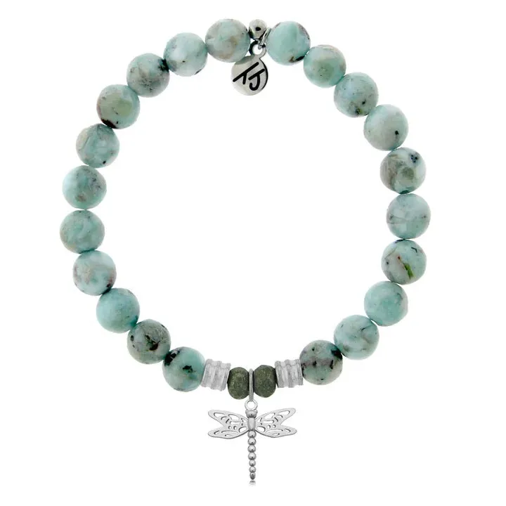 Larimar Gemstone Bracelet with Dragonfly Sterling Silver Charm