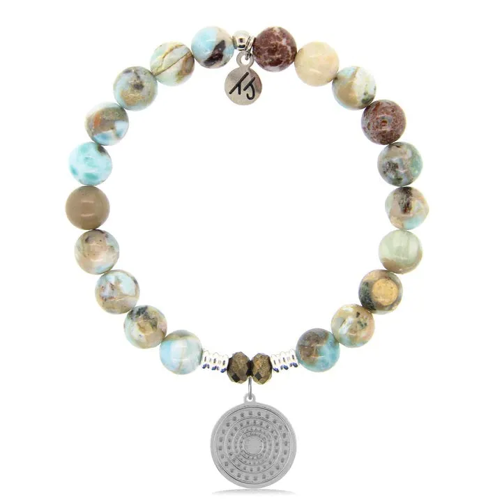 Larimar Stone Bracelet with Family Circle Sterling Silver Charm