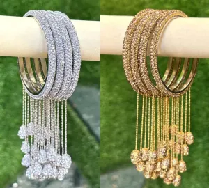 Latkan Golden Silver Crystal Stones 4 Psc hanging bangles ethnic party wear bangles, Latkan bangles, Tassel Bangle, Indian bangles