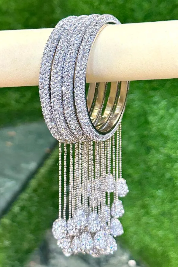 Latkan Golden Silver Crystal Stones 4 Psc hanging bangles ethnic party wear bangles, Latkan bangles, Tassel Bangle, Indian bangles