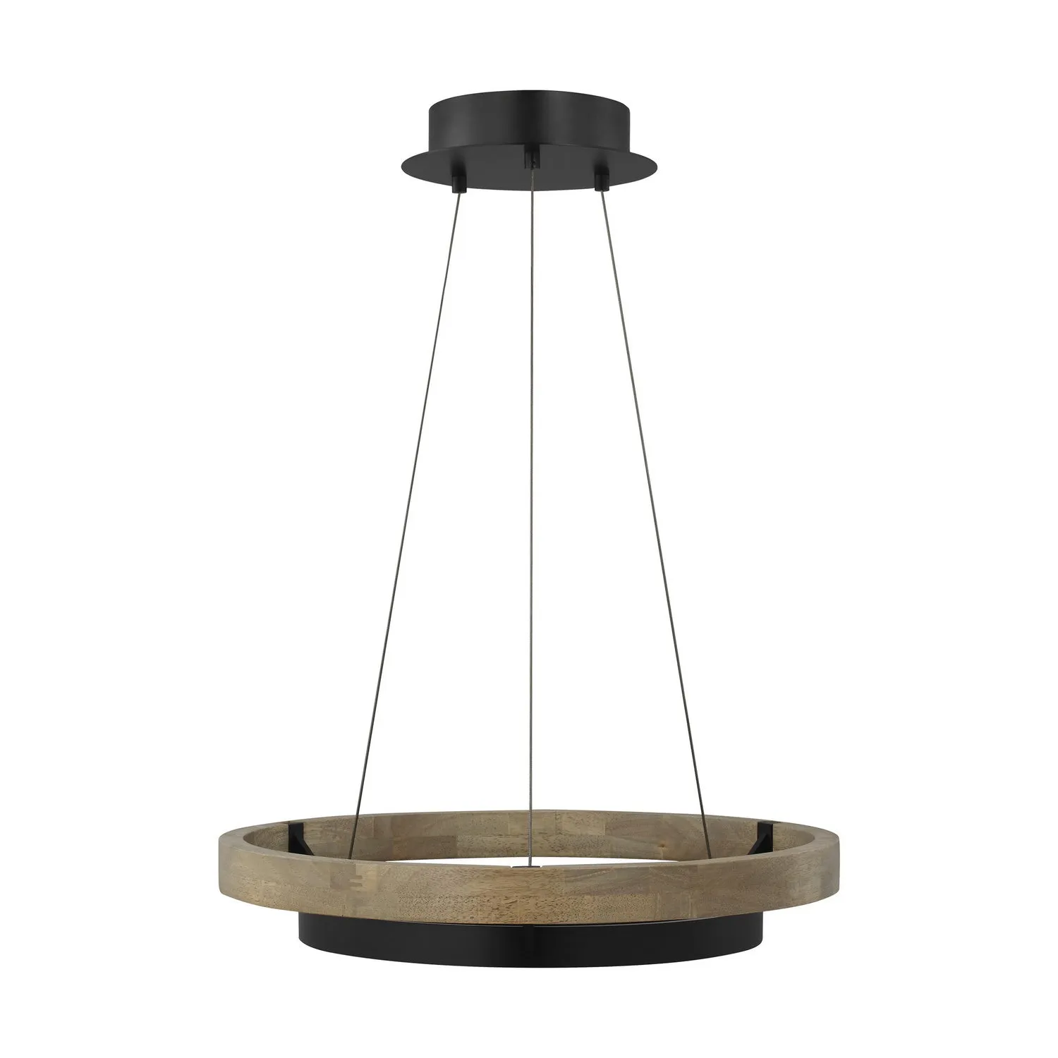 LED Chandelier from the Grace Collection in Matte Black/Weathered Oak Wood Finish by Visual Comfort Modern