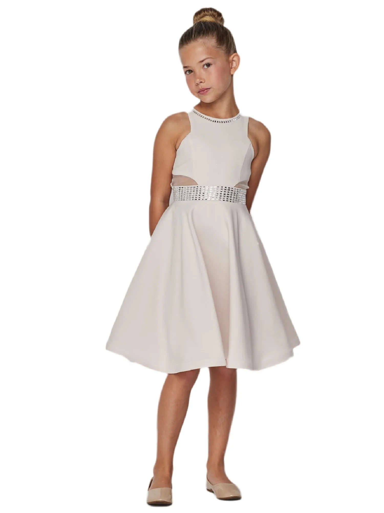 Little Girls Cream Studs Fitted Flower Girl Dress 4-6