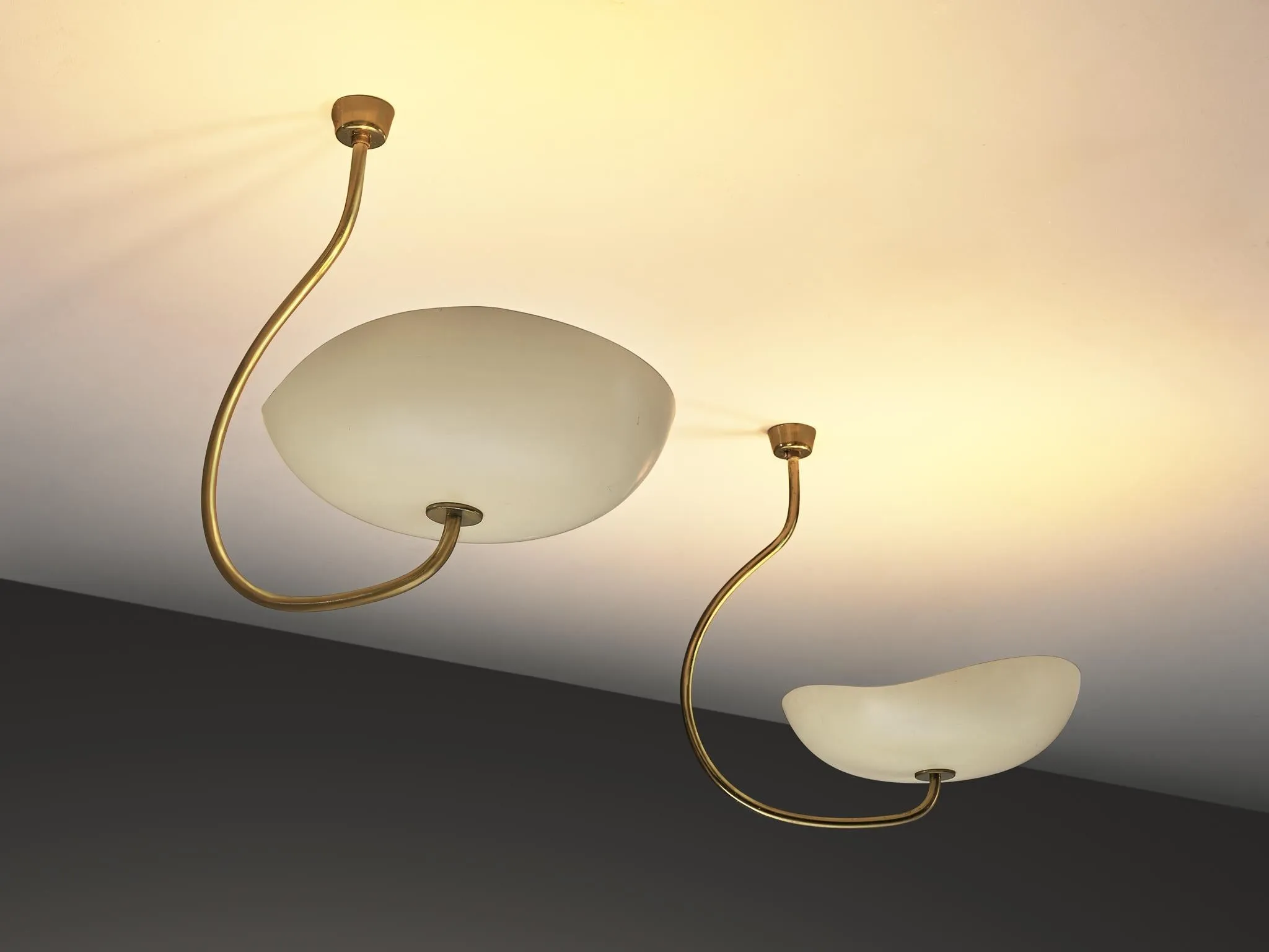 Lumen Organic Chandeliers in Brass with Cream Enameled Aluminum Shades 50s