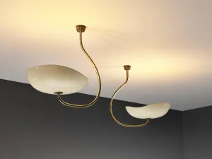 Lumen Organic Chandeliers in Brass with Cream Enameled Aluminum Shades 50s