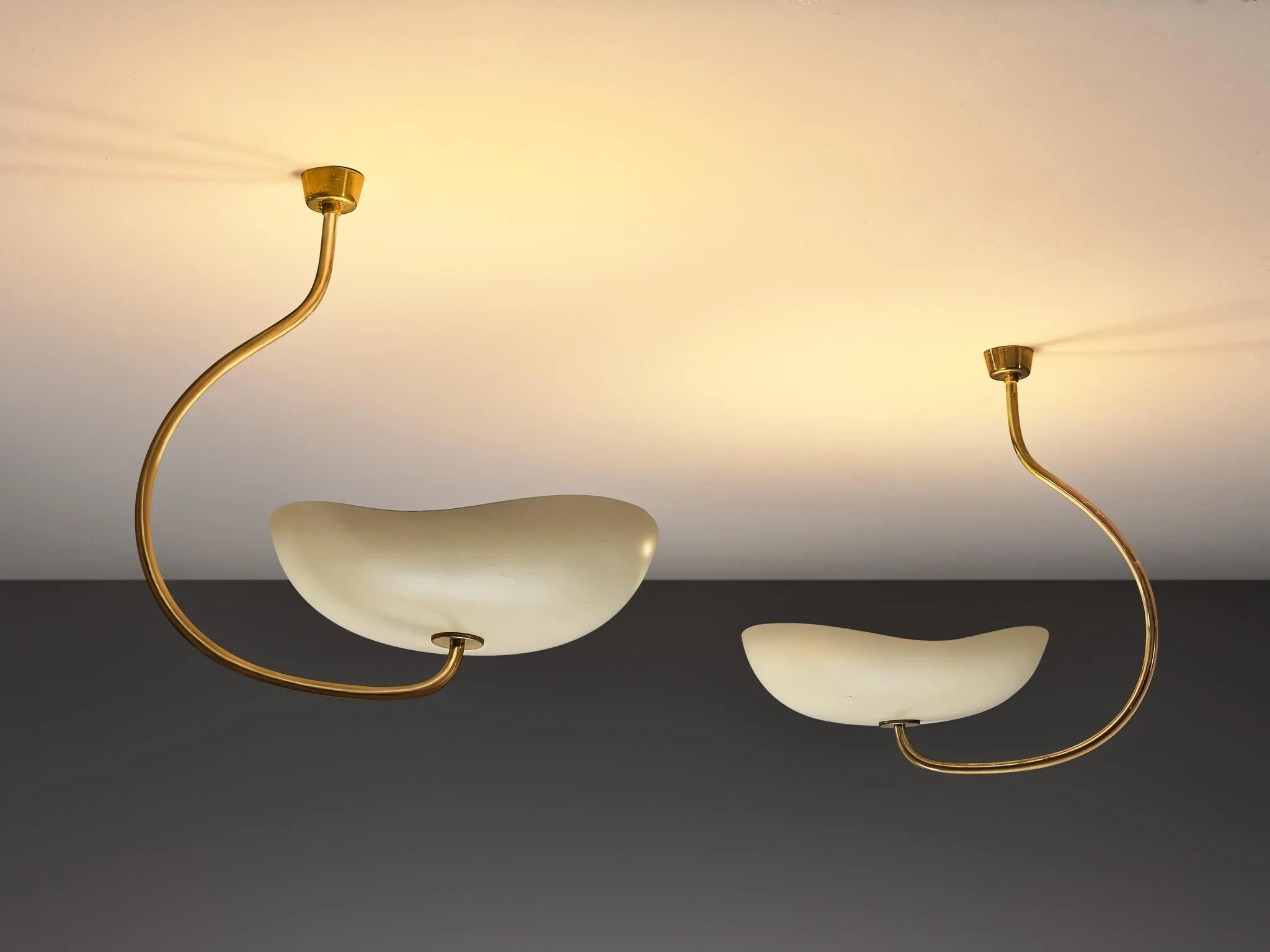 Lumen Organic Chandeliers in Brass with Cream Enameled Aluminum Shades 50s