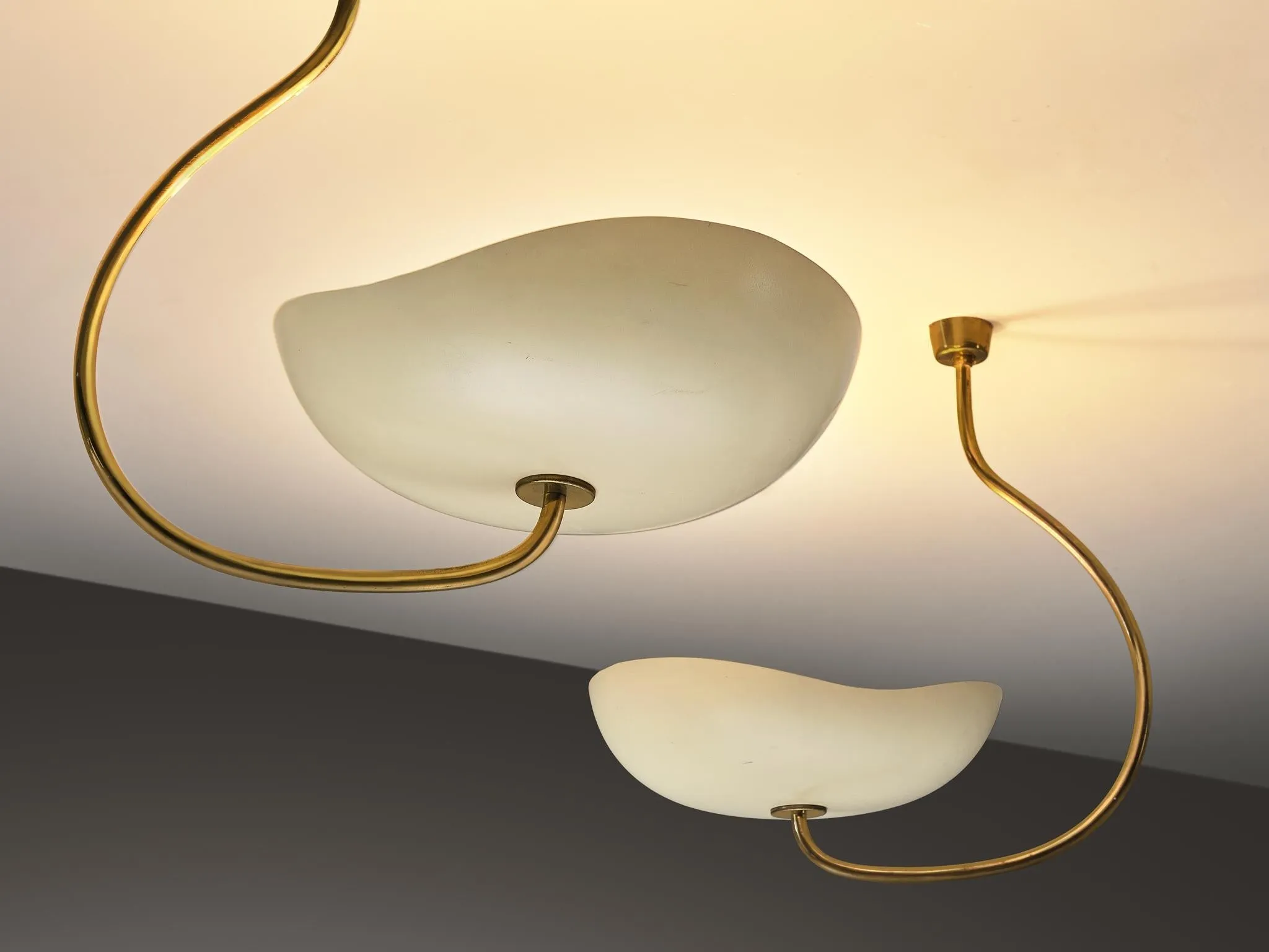 Lumen Organic Chandeliers in Brass with Cream Enameled Aluminum Shades 50s