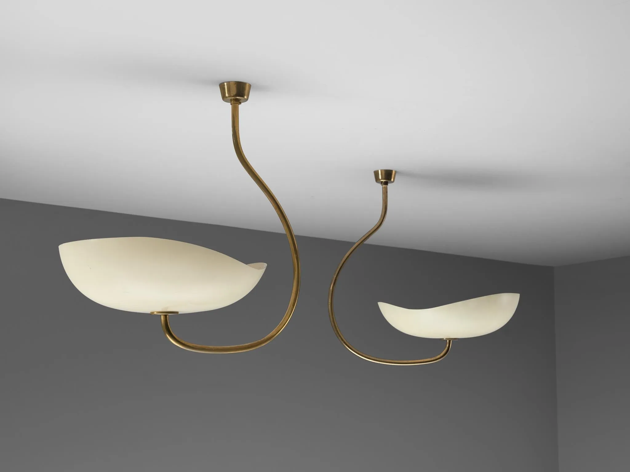 Lumen Organic Chandeliers in Brass with Cream Enameled Aluminum Shades 50s