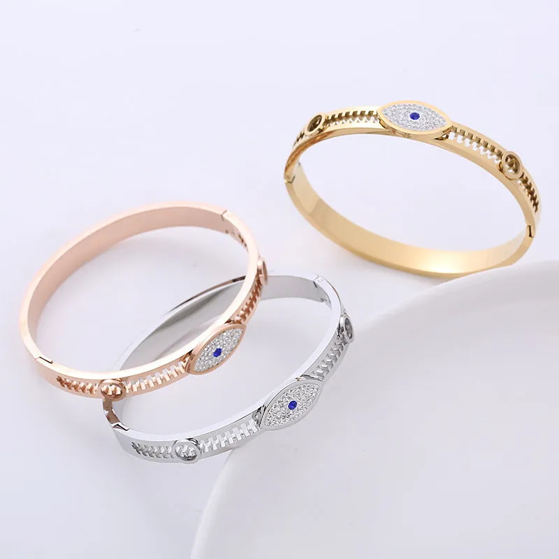 Luxurious Stainless Steel Diamond Inlay Bangles