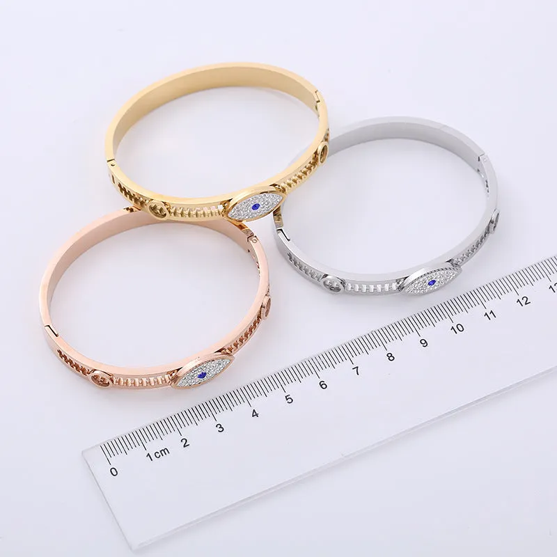 Luxurious Stainless Steel Diamond Inlay Bangles