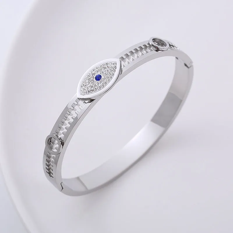 Luxurious Stainless Steel Diamond Inlay Bangles